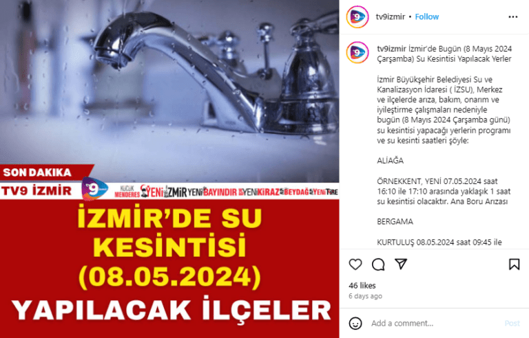İzmir’de Su Kesintisi: İşte Detaylar!